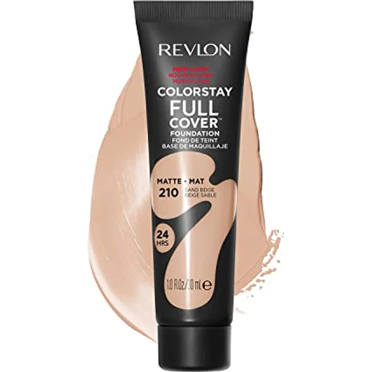 Revlon ColorStay Full Cover Longwear Matte Foundation, hitze- und schweißbeständig, leichtes Gesichts-Make-up, Farbton Sandbeige (210), 30 ml – Bild 1
