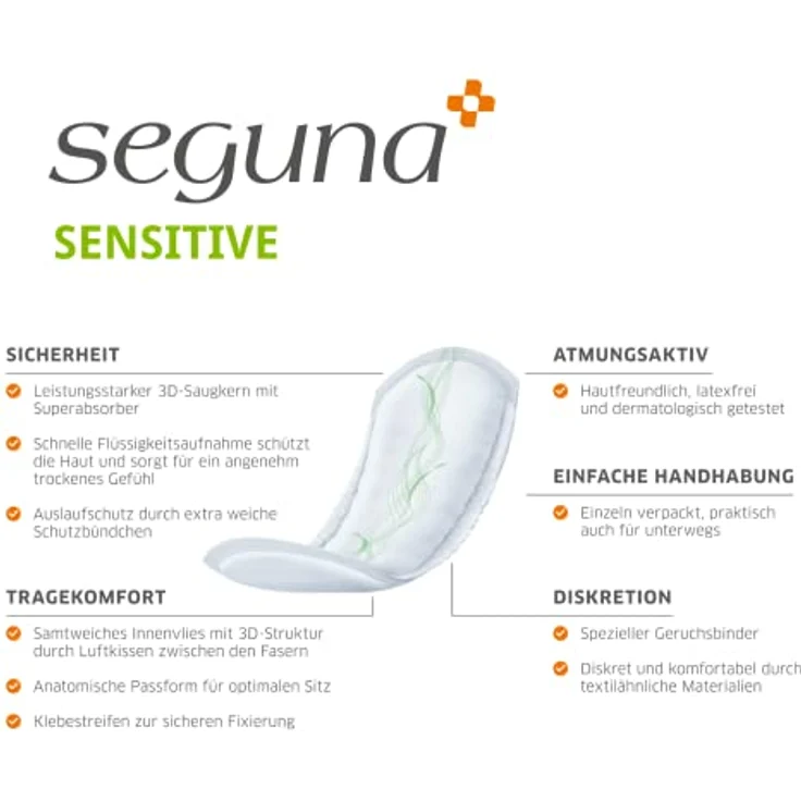 SEGUNA Sensitive Maxi Inkontinenzeinlagen, 20 Stück für mittlere Inkontinenz, 870 ml Saugleistung, Samtweiches Innenvlies, 38 x 13 cm – Bild 5