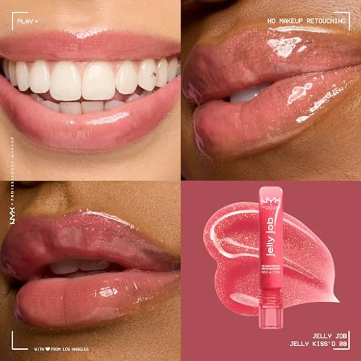 NYX PROFESSIONAL MAKEUP Jelly Job Peptide Infused Jelly Gloss, hochglänzender Lippenbalsam für voluminöse Lippen, Farbe Jelly Kiss'd – Bild 2