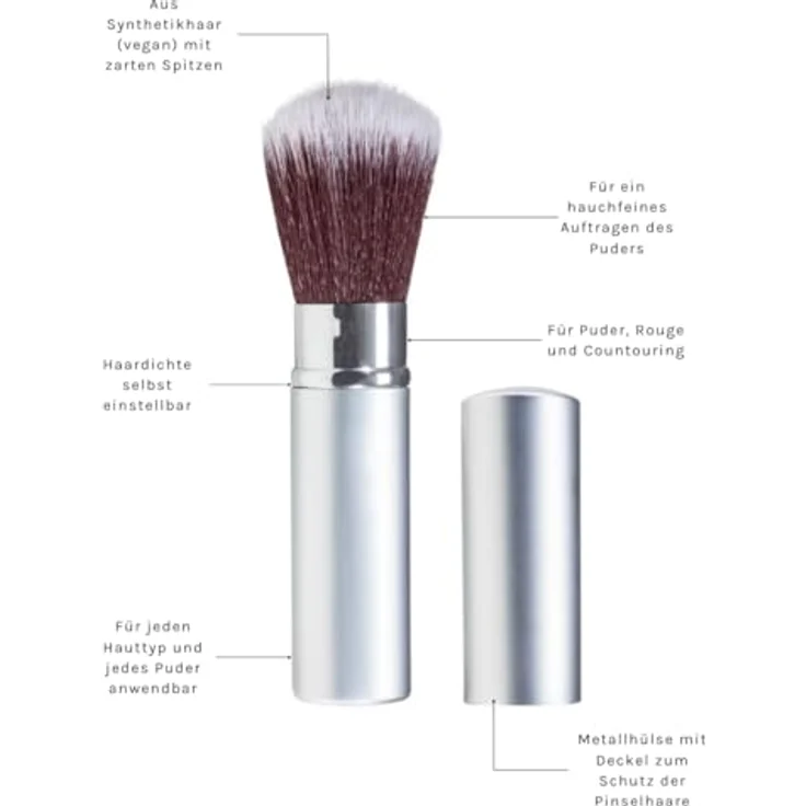 COSLINE Schiebepinsel, Kosmetikpinsel mit veganem Synthetikhaar, ausziehbar und einstellbare Haardichte, für Puder und Rouge, grau – Bild 3