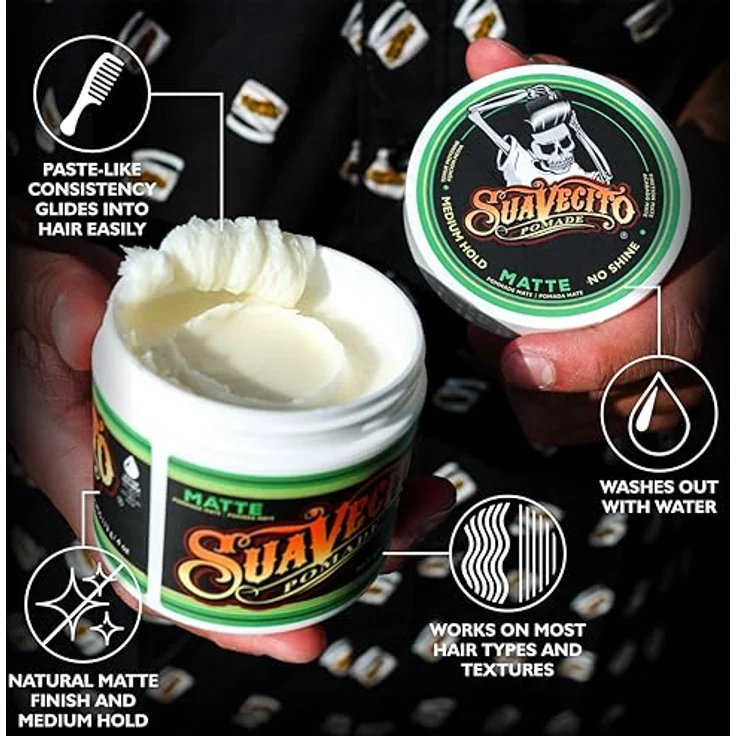 Suavecito Haarstyling Matte Pomade, mittlerer Halt für flexibles Styling, wasserbasiert, 113 g – Bild 3