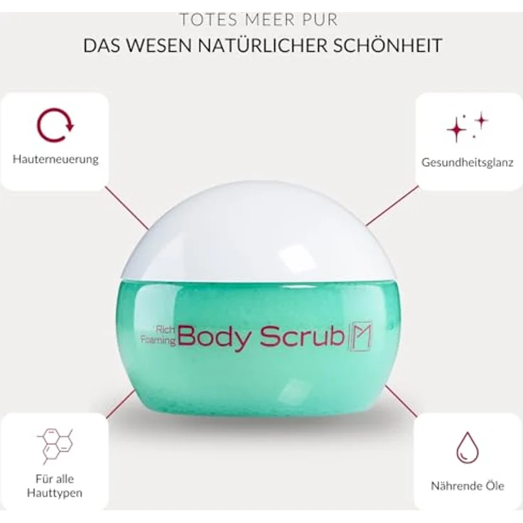 M PURE MINERAL DEAD SEA COSMETICS Pure Mineral Schäumendes Körperpeeling mit Totes Meer Schlamm, Tiefenreinigung mit Pflanzenextrakten, 250ml, ohne Silikone, Sulfate, Parabene – Bild 2