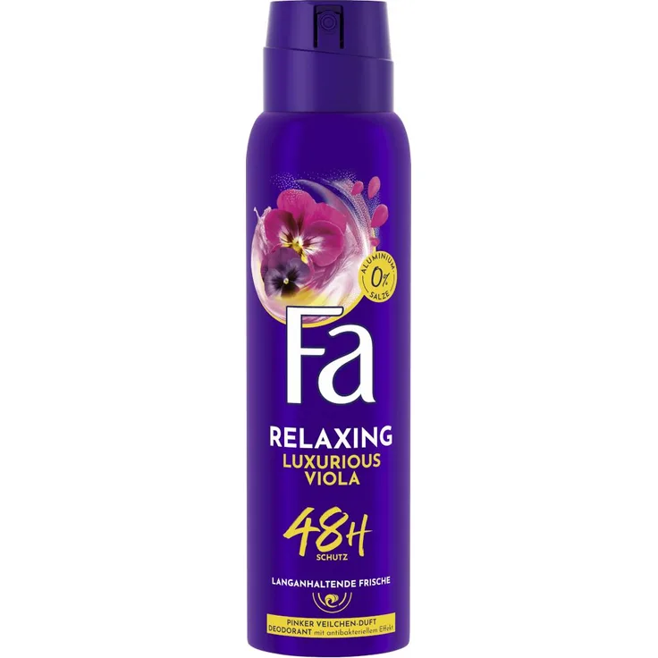 FA Deospray Relaxing Luxurious Viola, 150ml, blumiger Duft, 48h Schutz ohne Aluminium, vegan, antibakteriell