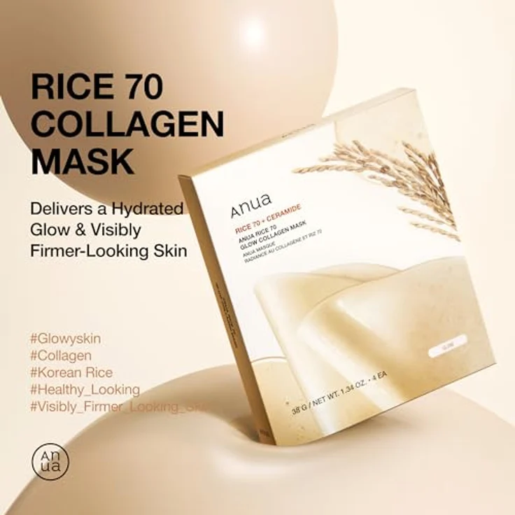 ANUA Rice 70 Glow Kollagenmaske, Übernachtungs-Gesichtsmaske mit niedermolekularem Kollagen, Ceramid, Hydrogel und straffender Pflege, 38 g – Bild 2