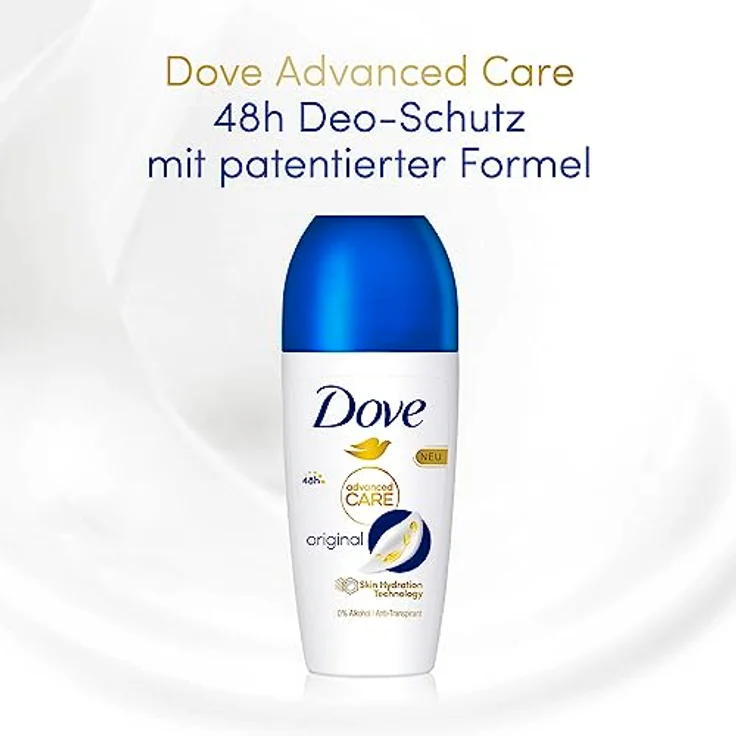 Dove Advanced Care Anti-Transpirant Deo Roll-On Original 0% Alkohol Deodorant schützt 48h vor Körpergeruch und Achselnässe 6x 50 ml – Bild 3