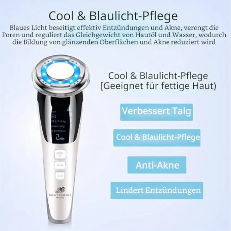 Lalano`S Cosmetics SkinStar EMS Gesichtsmassagegerät, Anti-Aging mit Photonentechnologie, Hot/Cool Behandlung, Vibrationsmassage, tragbar und USB aufladbar – Bild 6