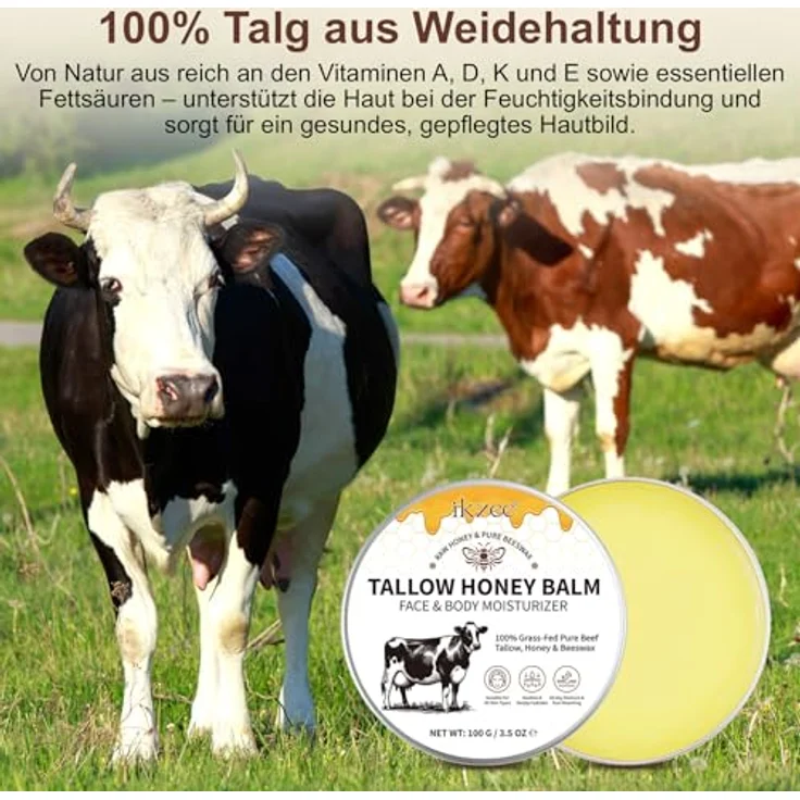 P-Beauty Tallow Honey Körper & Gesicht Balsam, natürliche Pflegecreme mit Rindertalg & Honig, beruhigt gereizte Haut, stärkt die Hautbarriere, für alle Hauttypen – Bild 4