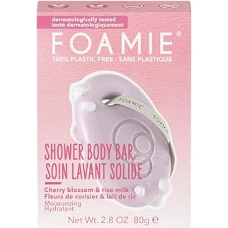 Foamie Cherry Kiss Shower Body Bar, vegane Handseife mit neutralem pH-Wert, 80 g – Bild 1