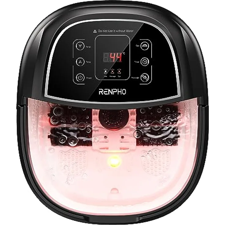 RENPHO Fussbadewanne mit Massagefunktion, Elektrisches Fußmassagegerät mit Temperatur- und Timer-Einstellung, Schwarz + Weiß, 3 Massagemodi und Sprudelstrahlfunktion
