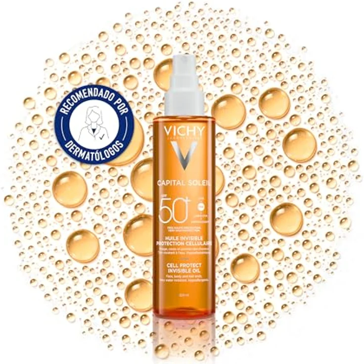 VICHY Cell Protect Unsichtbares Öl, LSF 50+, verbessert sichtbare Hautqualität, trockenes Gefühl, Capital Soleil, 200 ml