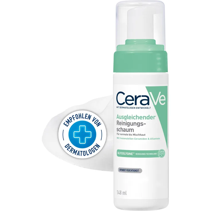 CeraVe Ausgleichender Reinigungsschaum, 148 ml für normale bis Mischhaut, parfümfrei und hypoallergen