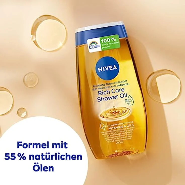NIVEA Reichhaltig Pflegendes Duschöl (200 ml), sanftes Duschgel mit natürlichen Ölen und Vitaminen, reichhaltige Pflegedusche für ein geschmeidiges Hautgefühl – Bild 4