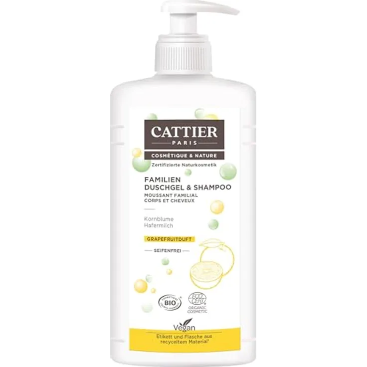 CATTIER Duschgel & Shampoo, Grapefruit, für die ganze Familie, zertifizierte Naturkosmetik, 500 ml