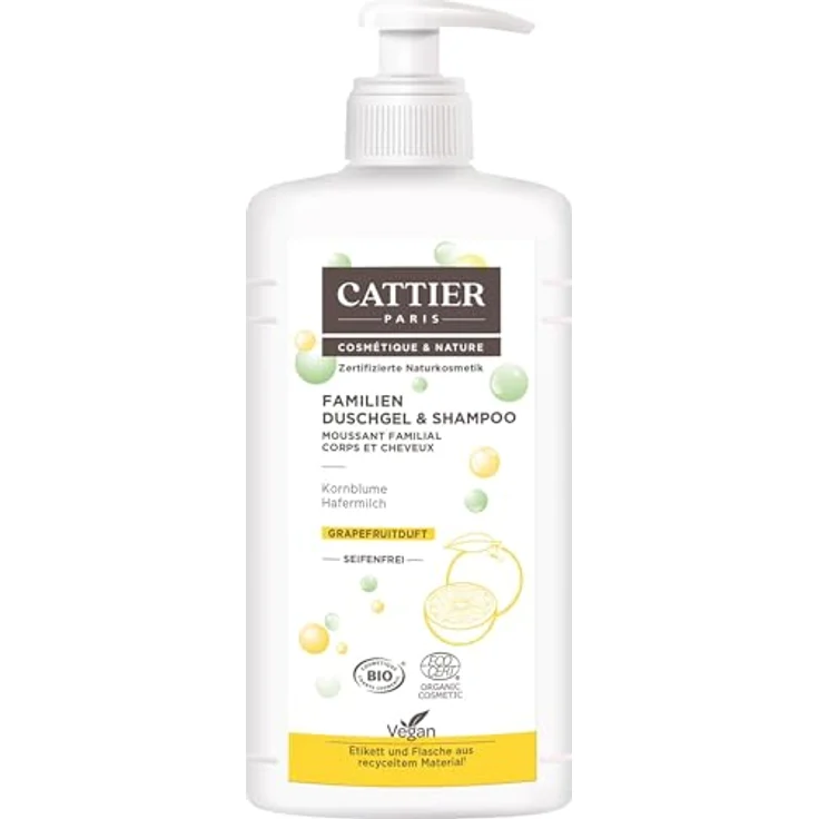 CATTIER Duschgel & Shampoo, Grapefruit, für die ganze Familie, zertifizierte Naturkosmetik, 500 ml – Bild 1