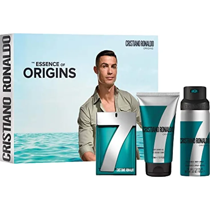 CR7 Cristiano Ronaldo 7Origins Geschenkset Eau de Toilette 100ml Body Spray 150ml Duschgel 150ml