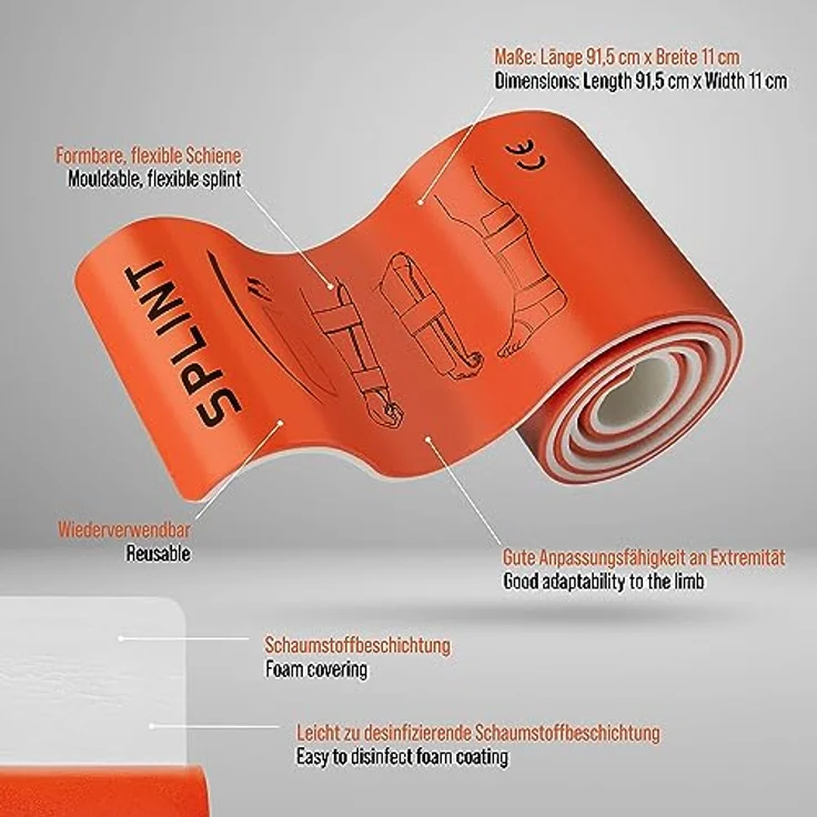 pulox Erste-Hilfe-Set 2er-Set Splint-Schienen - Roll-Splint Immobilisationschiene, Universalschiene 91,5 x 11 cm, wiederverwendbar, Rettungsschiene, Polyethylen, blau – Bild 2