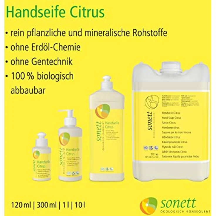 Sonett Handseife Citrus Pflege für Hände Gesicht und den ganzen Körper 300 ml für Normale Haut geeignet – Bild 3