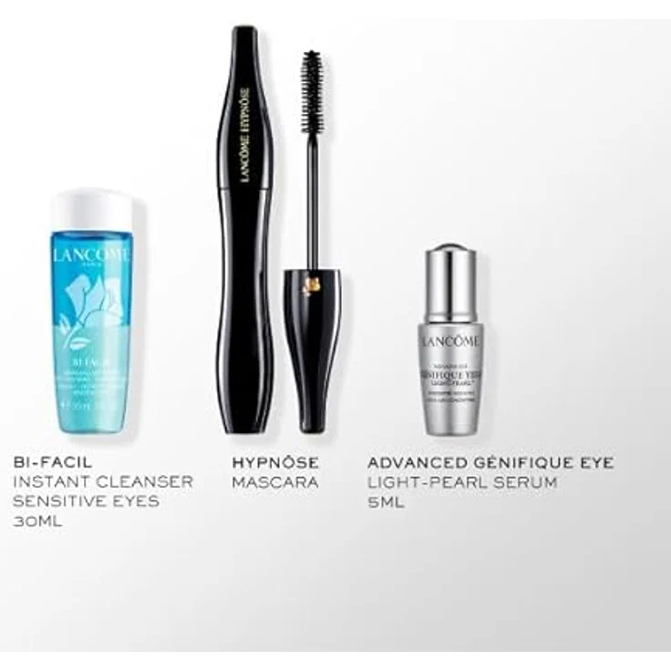 Lancôme Hypnôse Mascara Set, Mascara 6,2 ml + Génifique Yeux Light-Pearl 5 ml + Bi-Facial 30 ml, tiefschwarz, intensive Fülle und dramatische Länge – Bild 2