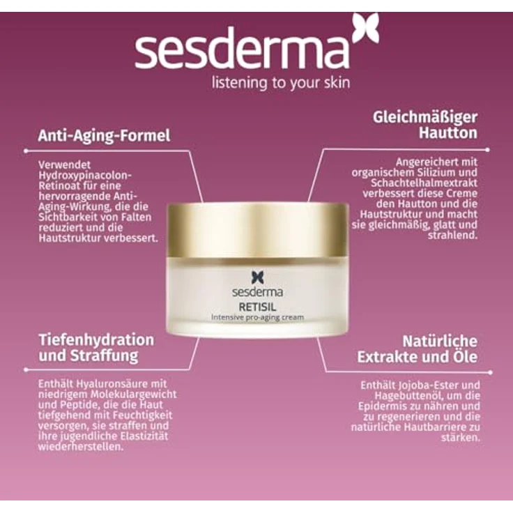 Sesderma Retisil Intensive Pro-Aging Cream 50 ml - Fortgeschrittene Formel für reife Haut, mit innovativem Retinoid, tief hydratisierend und natürlichen Extrakten - SESDERMA – Bild 2