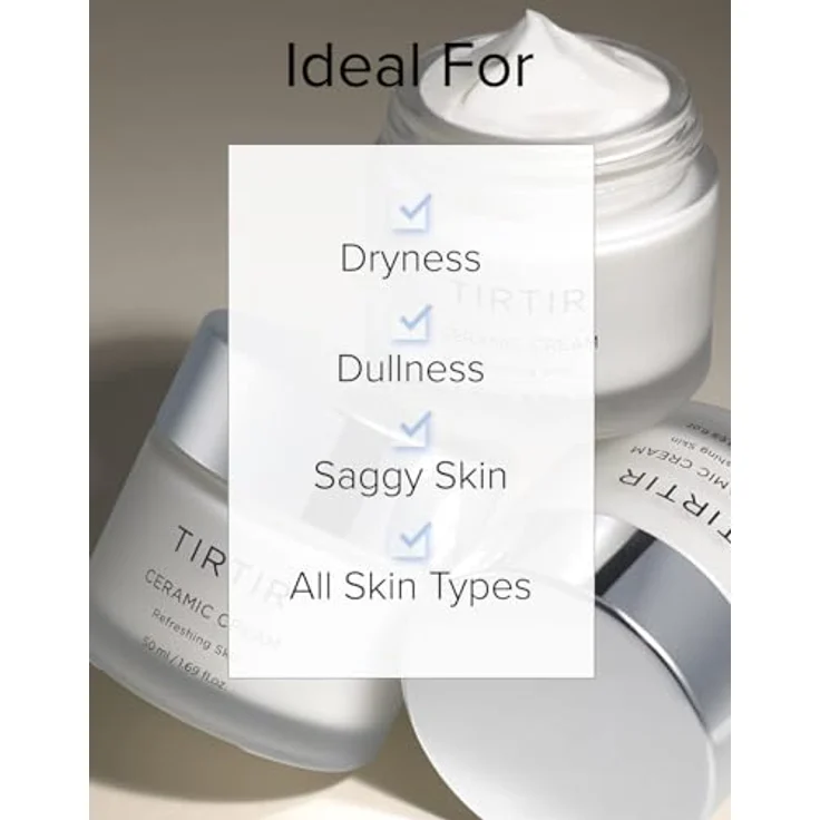 TIRTIR Ceramic Cream, erfrischende feuchtigkeitsspendende Gesichtscreme für trockene Haut, 50 ml, sorgt für intensive Feuchtigkeit und stärkt die Hautbarriere – Bild 5