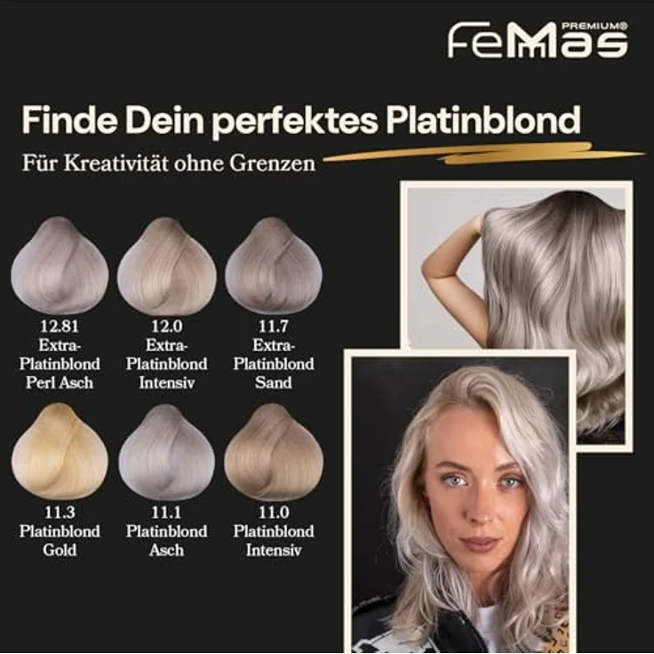 FemMas Haarfarbe Extra Platinblond Intensiv 12.0, Creme-Haarfarbe mit Arganöl, Keratin & Ceramiden für dauerhafte Färbung, 100 ml – Bild 5
