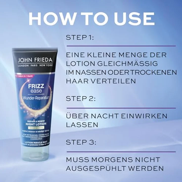 John Frieda Wunder-Reparatur Nacht Wunder Haar-Lotion - 100 ml - Frizz Ease Serie - Lavendelduft & Sandelholz - Für mitteldickes/dickes Haar – Bild 5
