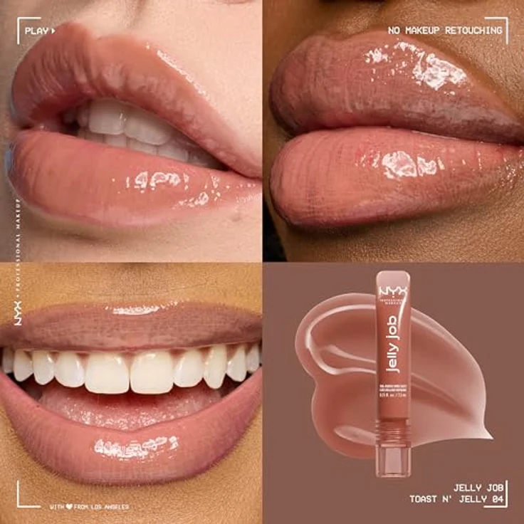 NYX PROFESSIONAL MAKEUP Jelly Job Peptide Infused Jelly Gloss, voluminöser Glanz für optisch vollere Lippen, Toast N' Jelly – Bild 2