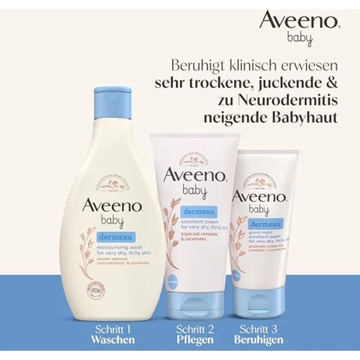 Aveeno Baby Dermexa Emollientien Creme, feuchtigkeitsspendende Körperpflege für empfindliche Haut, 150 ml – Bild 6
