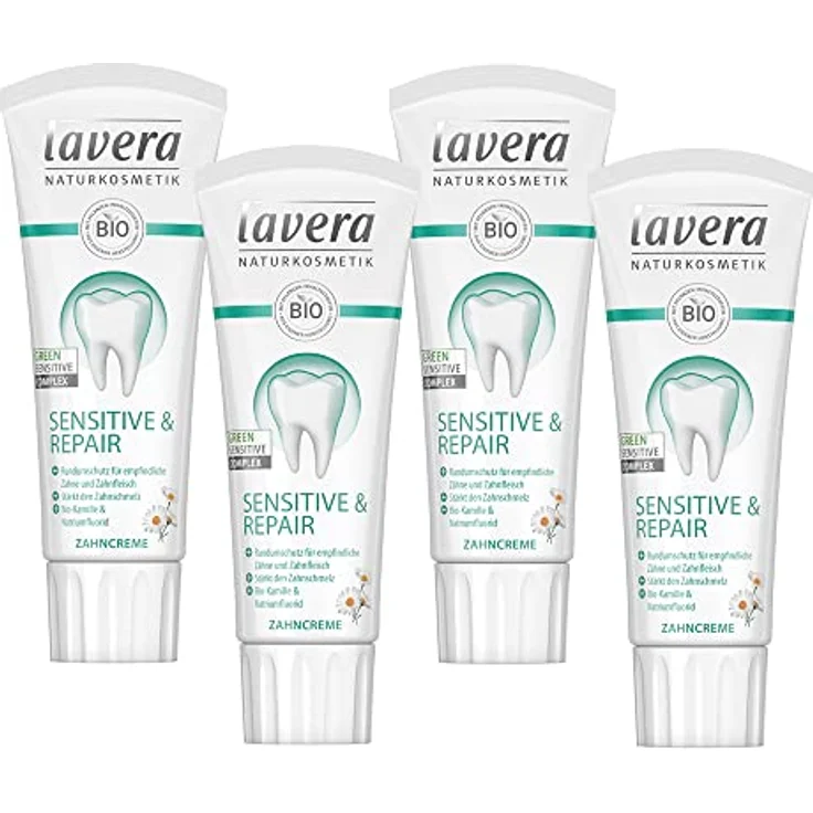 Lavera Zahncreme Sensitive & Repair Zahnpasta Bio-Kamille Natriumfluorid 4 x 75 ml – Bild 2