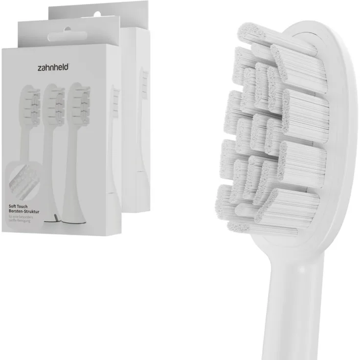 Zahnheld Aufsteckbürsten Ersatzbürsten Basic Soft für Schallzahnbürste Gero, sanfte Zahnpflege für sensibles Zahnfleisch, plastikfrei verpackt, 6 Stück, weiß