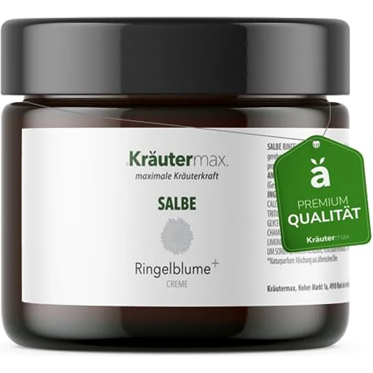 Kräutermax Ringelblume Salbe Ringelblumensalbe Rein Ohne Zusatzstoffe Calendula 1 x 100 ml, Pflegende Wirkstoffe aus Ringelblumen Blütenextrakt, Kamillenöl Ätherisch und Avocadoöl Kaltgepresst