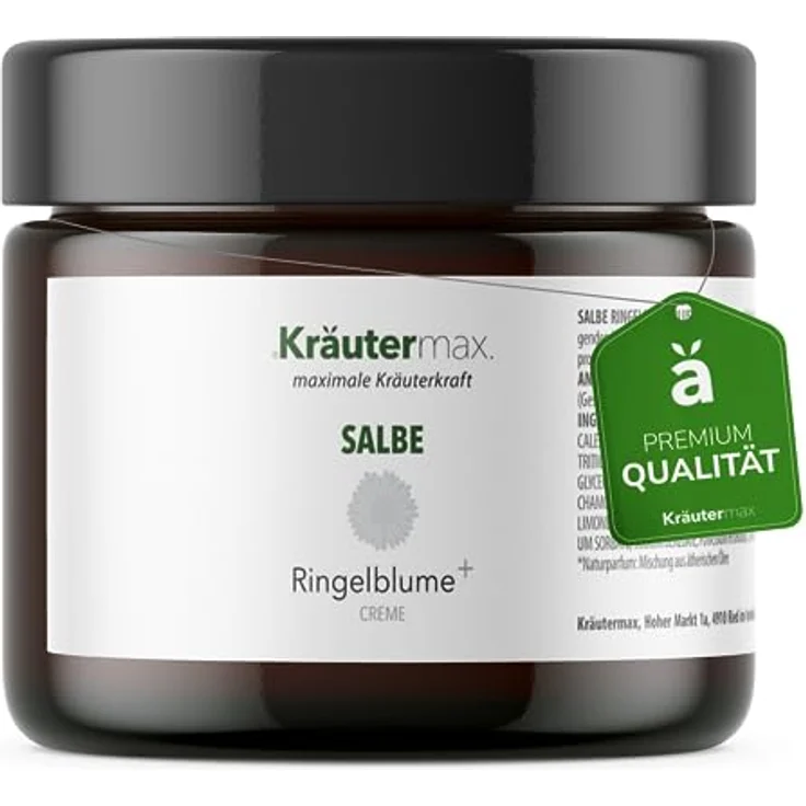 Kräutermax Ringelblume Salbe Ringelblumensalbe Rein Ohne Zusatzstoffe Calendula 1 x 100 ml, Pflegende Wirkstoffe aus Ringelblumen Blütenextrakt, Kamillenöl Ätherisch und Avocadoöl Kaltgepresst – Bild 1