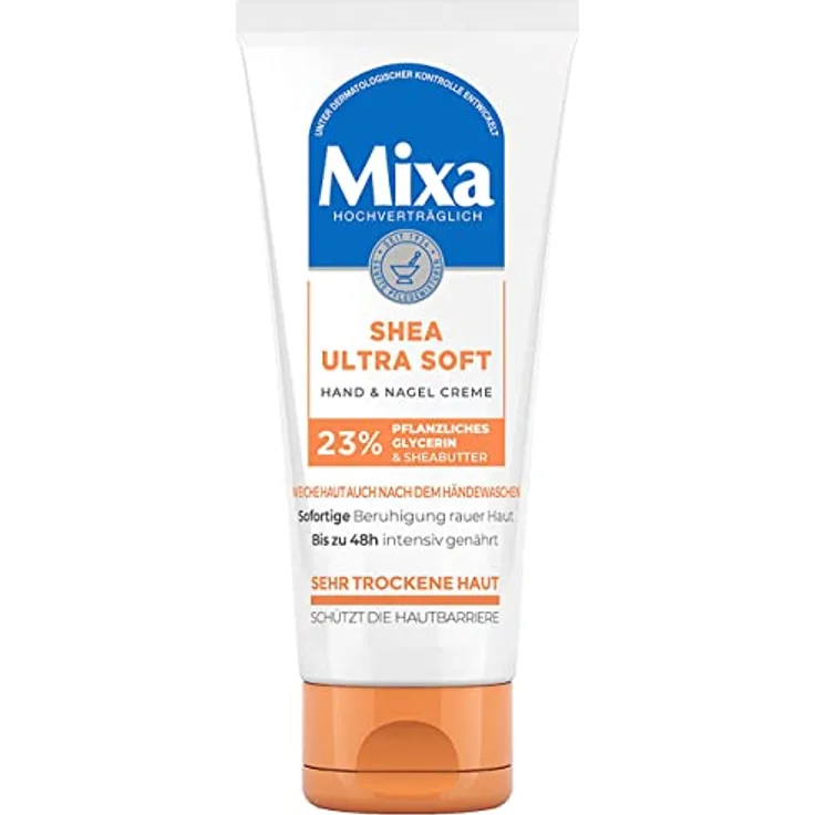 Mixa Shea Ultra Soft Hand & Nagelcreme - pflegender Handbalsam für trockene, rissige und raue Hände, Schutz & intensive Pflege mit Glycerin und Sheabutter, 100 ml