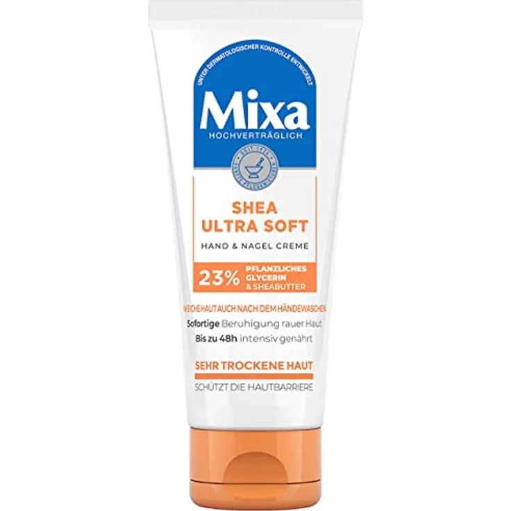 Mixa Shea Ultra Soft Hand & Nagelcreme - pflegender Handbalsam für trockene, rissige und raue Hände, Schutz & intensive Pflege mit Glycerin und Sheabutter, 100 ml – Bild 1