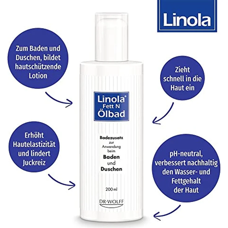 Linola fett N Ölbad, 200 ml Badezusatz für trockene Haut, apothekenpflichtig – Bild 2