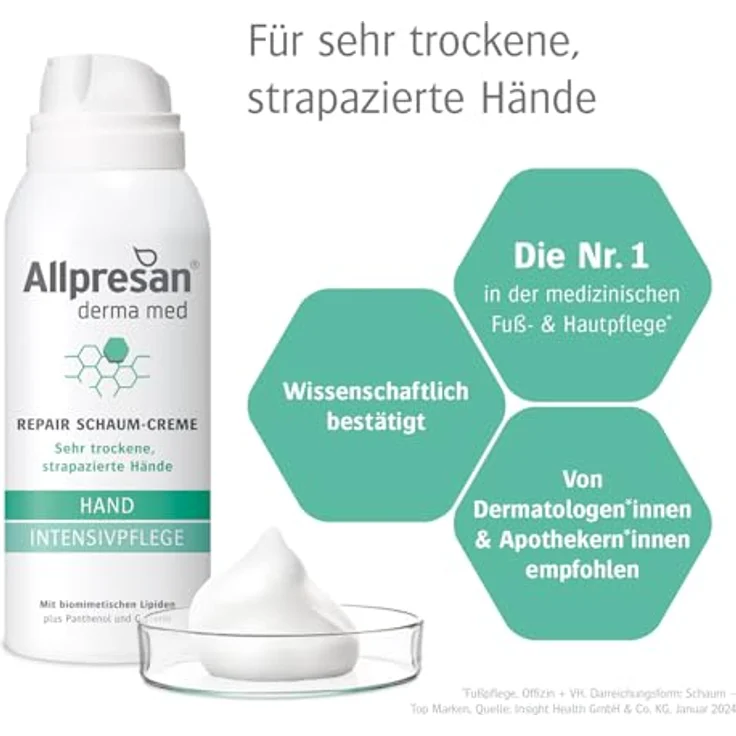 Allpresan Derma med Repair Schaum-Creme HAND INTENSIVPFLEGE - Zur Pflege sehr trockener und strapazierter Hände - 100 ml – Bild 2
