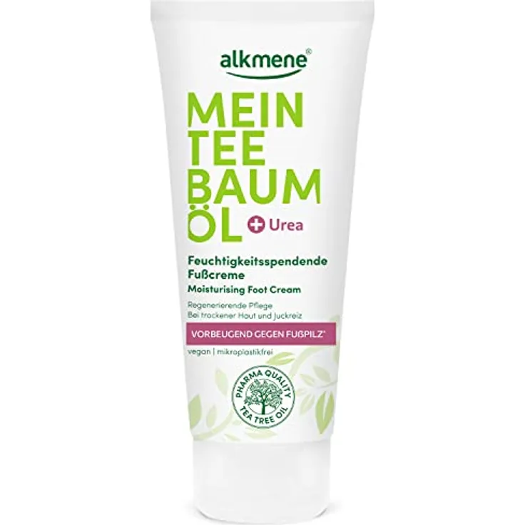 Alkmene Mein Teebaumöl Fußcreme 100 ml, vorbeugend gegen Fußpilz, vegan und klimaneutral, feuchtigkeitsspendend