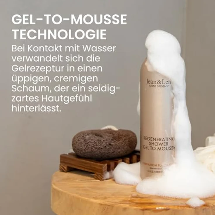 Jean & Len Regenerating Shower Gel To Mousse Cardamom & Tonka, Duschschaum mit Mandel- & Jojobaöl, vegan, 200 ml, ohne Parabene & Silikone, für normale Haut – Bild 4