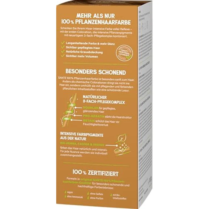 SANTE Naturkosmetik 100% Pflanzenhaarfarbe Pulver 04 Terra, vegane Haar-Coloration mit Bio-Henna & Cassia, natürliche Grauabdeckung, 3-Fach Pflegekomplex, 100g – Bild 4