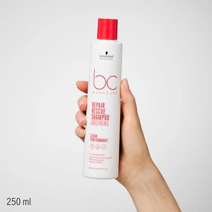 Schwarzkopf Professional Bonacure Repair Rescue Shampoo Für Strapaziertes Haar Veganer Pflegekomplex Arginin Hitzeschutz UV Schutz Feuchtigkeitsspendend Regeneration Frei Von Sulfaten 250 ml – Bild 2