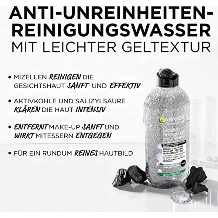 Garnier Mizellen Reinigungswasser, Für eine sanfte Reinigung und schonendes Abschminken, Gesichtswasser zum Reduzieren von Mitessern, SkinActive Hautklar Mizellen Jelly, 1 x 400 ml – Bild 2