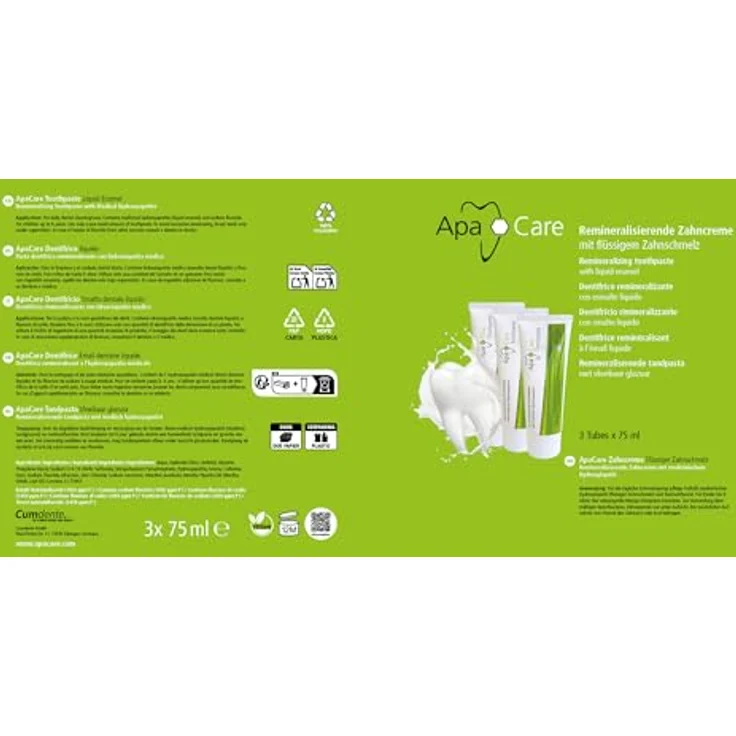 Apa Care Remineralisierende Zahncreme mit flüssigem Zahnschmelz, 12 x 75 ml, mit Hydroxylapatit und Fluorid für Zahnschmelz-Reparatur und sanfte Zahnaufhellung – Bild 5