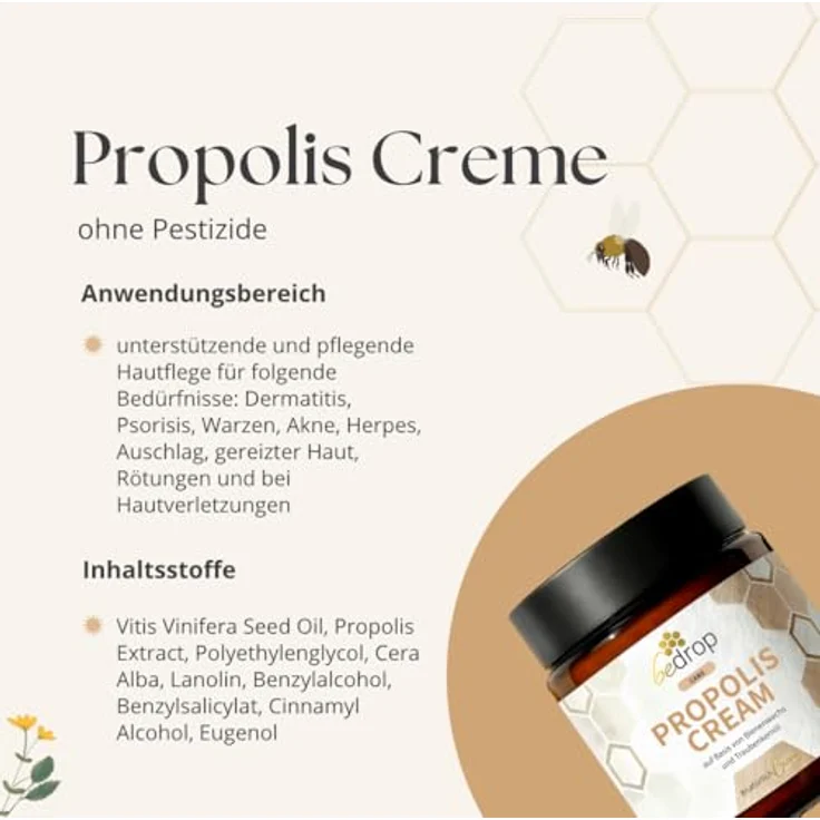 bedrop Propolis Cream, hochdosierte Salbe mit 35% Propolis, Bienenwachs & Traubenkernöl, 3x 60g zum Sparpreis bei Akne & Neurodermitis – Bild 5