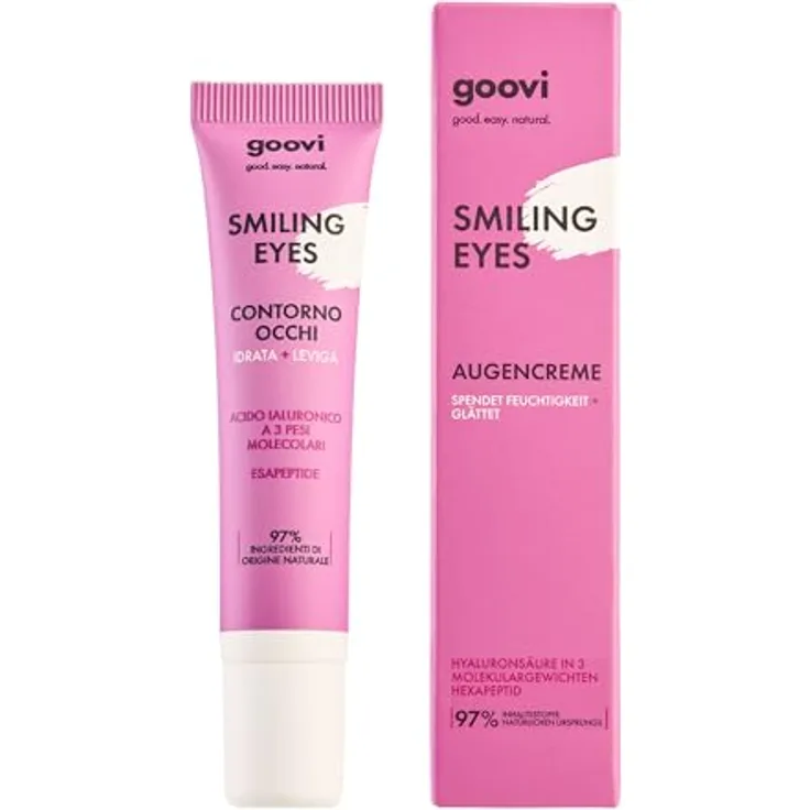 GOOVI Smiling Eyes Eye Cream, Augencreme mit Hyaluronsäure & Hexapeptid, glättend und feuchtigkeitsspendend, 15ml