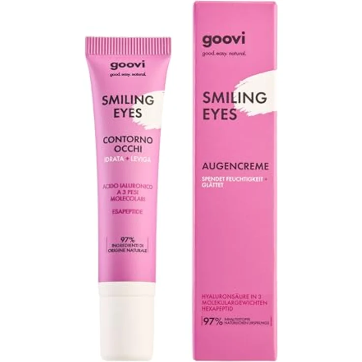 GOOVI Smiling Eyes Eye Cream, Augencreme mit Hyaluronsäure & Hexapeptid, glättend und feuchtigkeitsspendend, 15ml – Bild 1