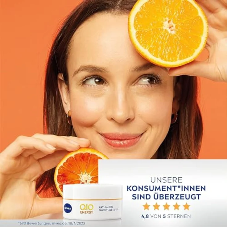 NIVEA Q10 Energy Anti-Falten Tagespflege LSF 15 (50 ml), Gesichtspflege mit Q10 und Vitamin C+E, straffende Tagescreme, für strahlende Haut - für alle Hauttypen – Bild 4