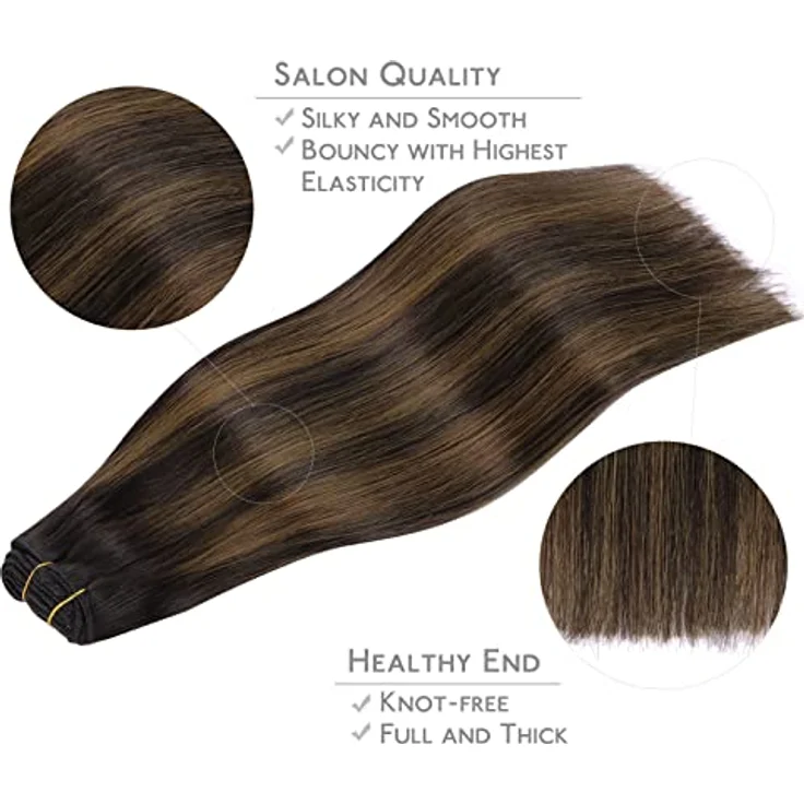 WENNALIFE Clip in Extensions Echthaar, 35cm 120g, 7pcs, Balayage Natürliches Schwarz bis Chestnut Braun, Remy Haarverlängerung – Bild 4