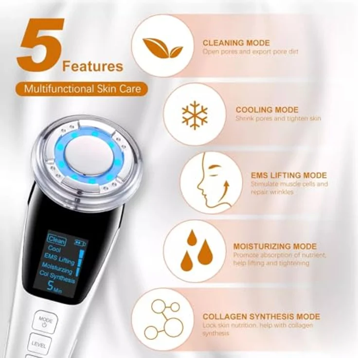 Lalano`S Cosmetics SkinStar EMS Gesichtsmassagegerät, Anti-Aging mit Photonentechnologie, Hot/Cool Behandlung, Vibrationsmassage, tragbar und USB aufladbar – Bild 2