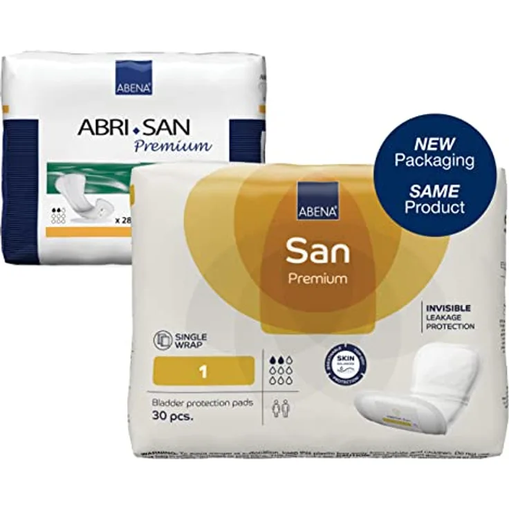 Abena San Premium Nr. 1, Inkontinenzeinlagen für Damen, 22,1 x 9,9 cm, 207 ml Absorptionskapazität mit Side Leak Guards und geruchskontrollierendem Design