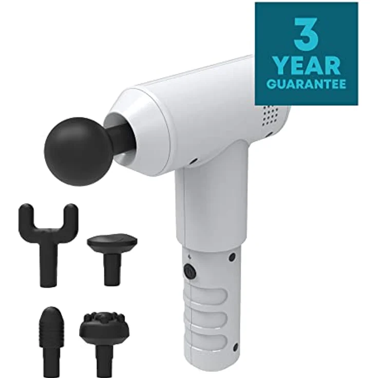 HoMedics Massage Gun Massagepistole Tragbares Physiotherapie-Massagegerät, professionelle Physio-Tiefenmassage, Perkussionsmassage für die Muskeln, 5 Massageköpfe, kabellos, wiederaufladbar Weiß – Bild 3